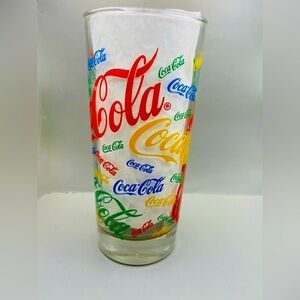 Vintage 1987 Coca-Cola Multi Color Glass  Multi Logo 16 Oz.